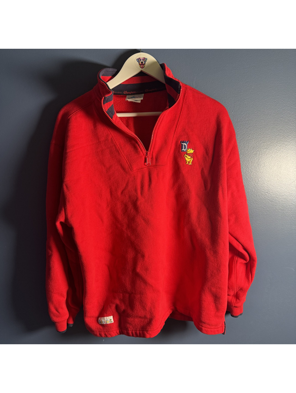 Vintage Y2K Disneyland Winnie the Pooh Quarter Zip Pullover Red Large